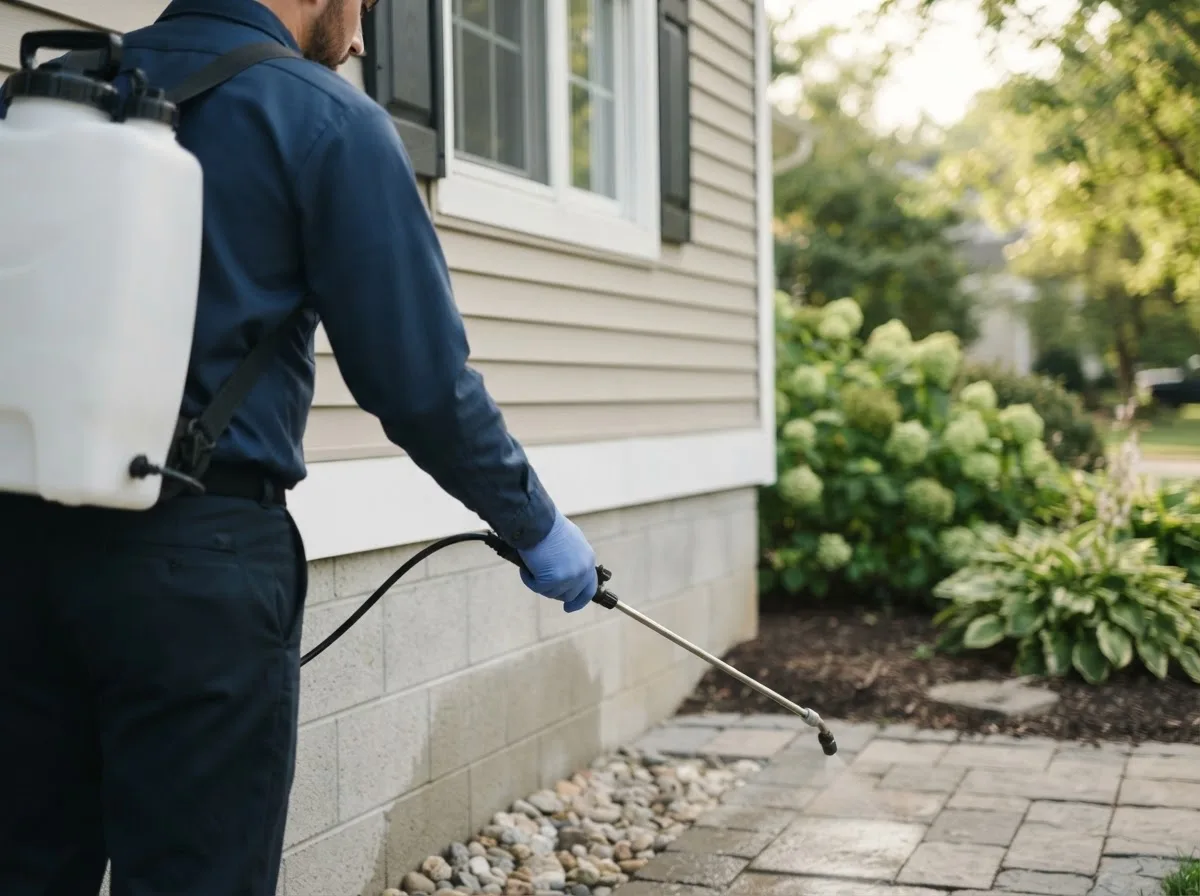 Pest control technician inspecting a home in Cushing, ME
